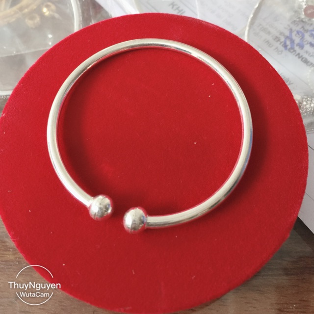 Vòng tay tròn trơn 2 quả hở bạc ta đặc rỗng