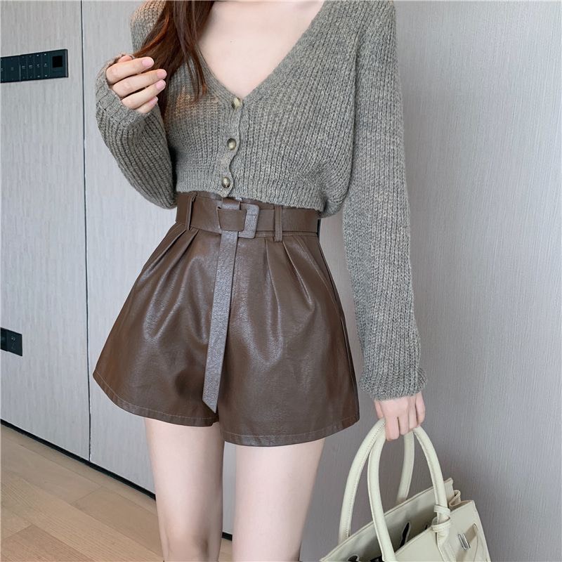 Quần short Da Nữ Cạp Cao Kèm Belt Hàng Quảng Châu | Smide Clothing