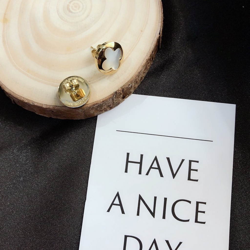 LOUIS VUITTON Khuyên Tai Tròn Bằng Thép Titan In Logo LV Thời Trang