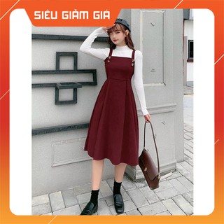 Váy Yếm Da Lộn Hàng Quảng Châu 2 Khuy Ngực Cực Sang M056-Tổng Kho Buôn