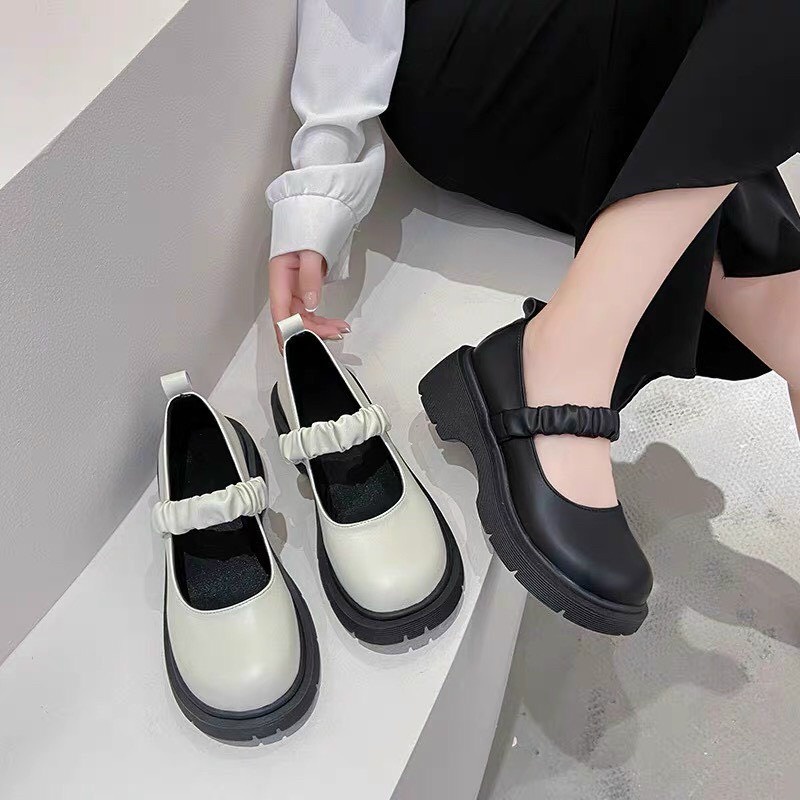 Giày Lolita quai chun Giày Búp Bê Mary Jane Quai Chun Bèo và quai cài Ngang