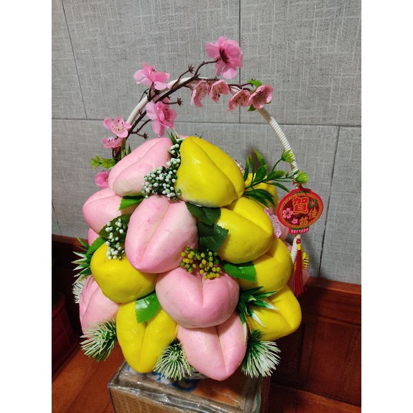 Giỏ bánh bao đào tiên 30 trái nhân đậu dừa môn cade