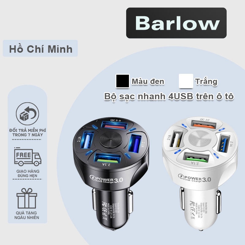 Củ sạc , cóc sạc ô tô 18W 3.0 sạc nhanh 4 cổng sạc cho xiaomi iphone samsung và nhiều thiết bị khác Barlow store