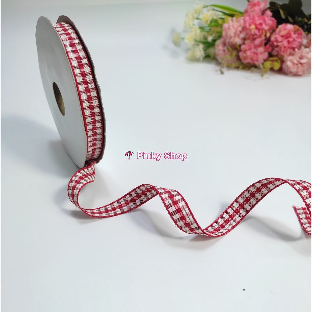 [Giá rẻ] Ruy băng vải caro kẻ sọc kim tuyến lấp lánh cao cấp 1.2cm nhiều màu sắc trang trí handmade Pinky Shop