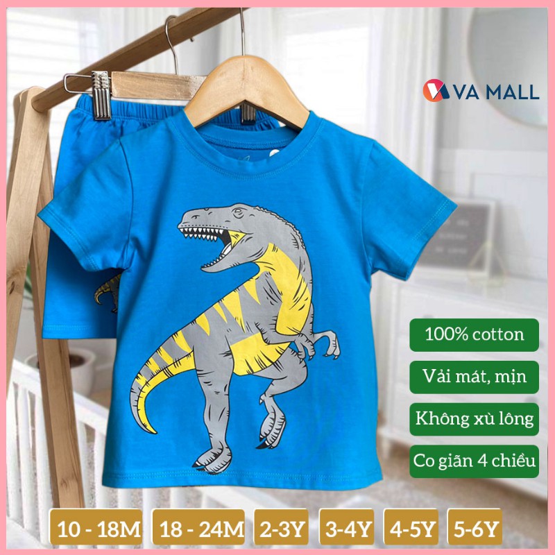 Bộ đồ bé trai từ 1 đến 6 tuổi họa tiết Khủng long - xanh dương và vàng cực kỳ đáng yêu