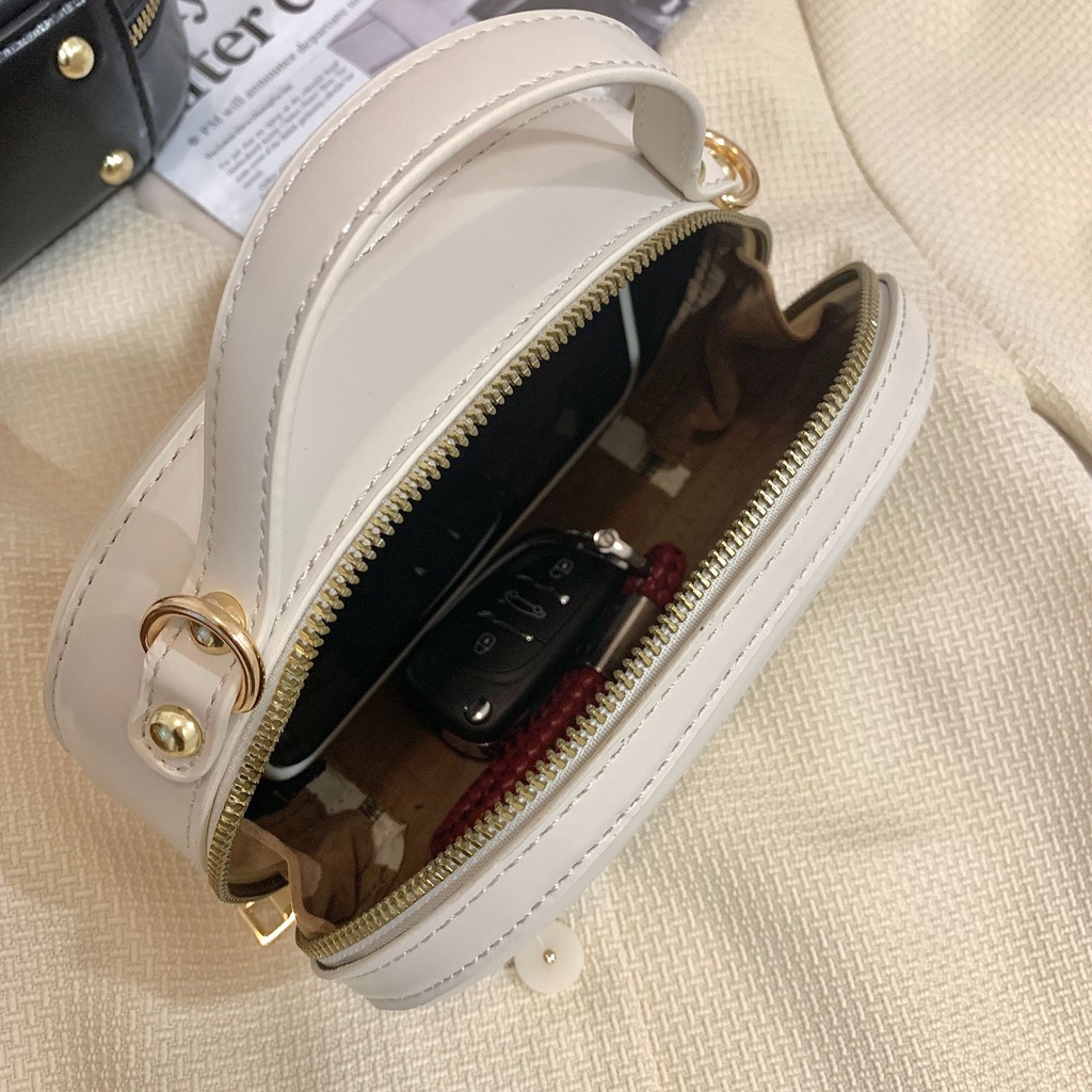 Túi Xách Tròn Đeo Chéo mini Màu Trơn Thời Trang Châu Âu Cho Nữ