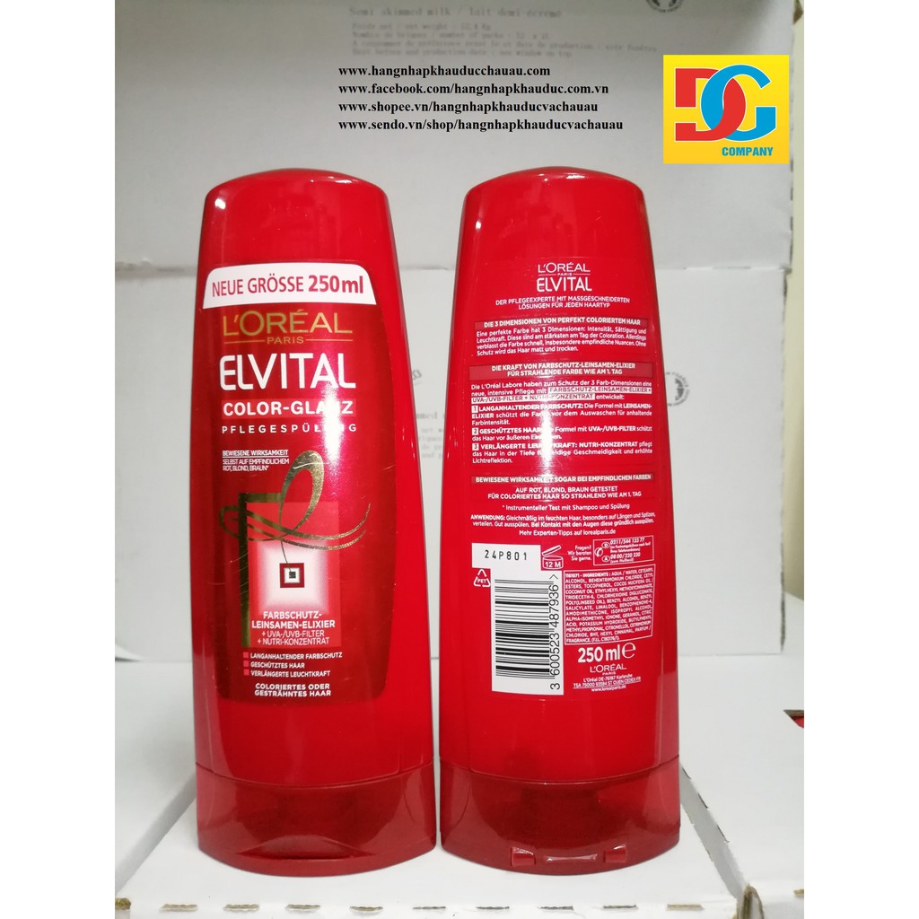 Dầu Xả L'oréal Elvital Color Glanz Giữ Màu Cho Tóc 250ml/Chai Đức