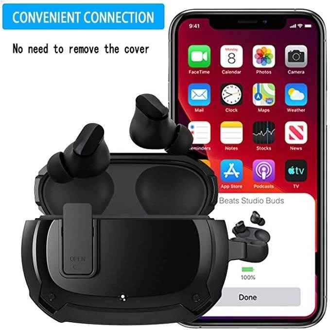 Ốp điện thoại TPU phối da kèm móc khóa bảo vệ an toàn cho Beats Studio Buds 2021