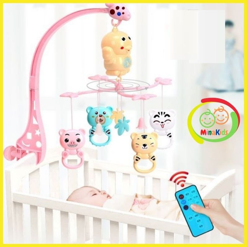 Treo Nôi Phát Nhạc Treo Cũi Kích Thích Thị Giác Cho Bé Tự Xoay 360 Độ Có Điều Khiển TN38
