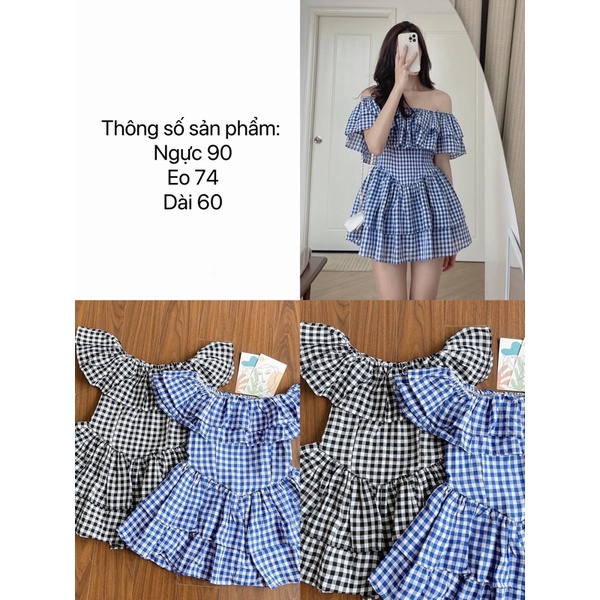 Jumsuit Caro Trễ Vai Bèo Xanh Chất Kate Mềm [ SẴN]