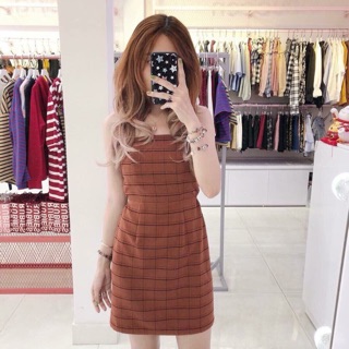 Đầm 2 dây caro