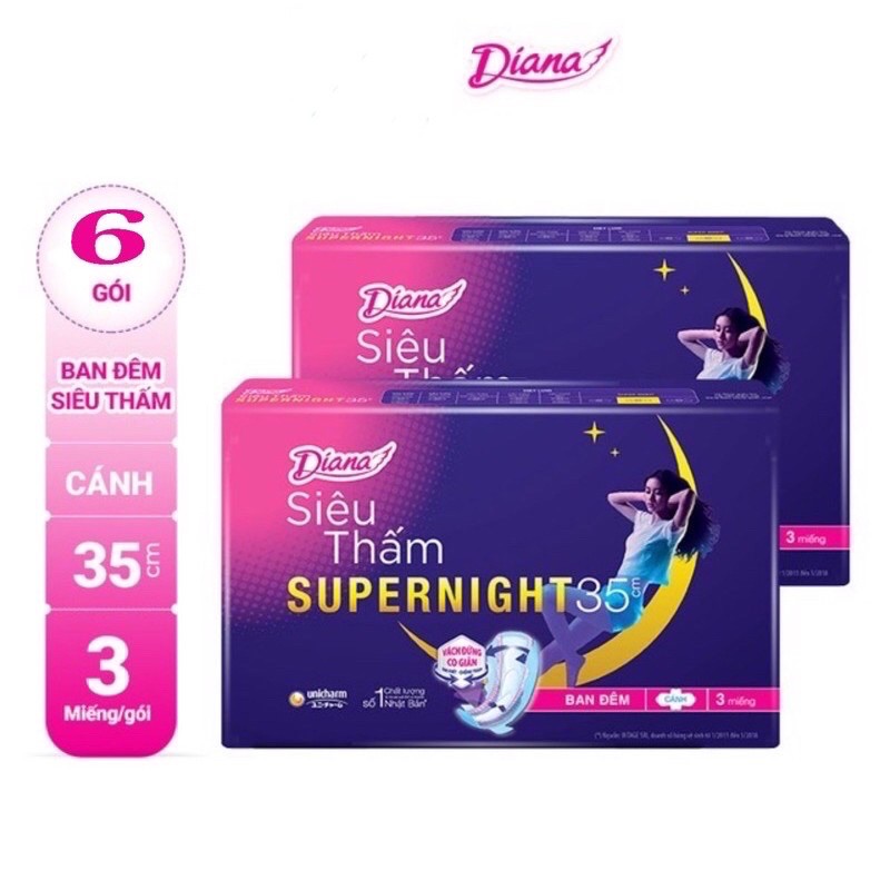 Lốc 6 gói băng vệ sinh Diana Supernight ban đêm 35cm