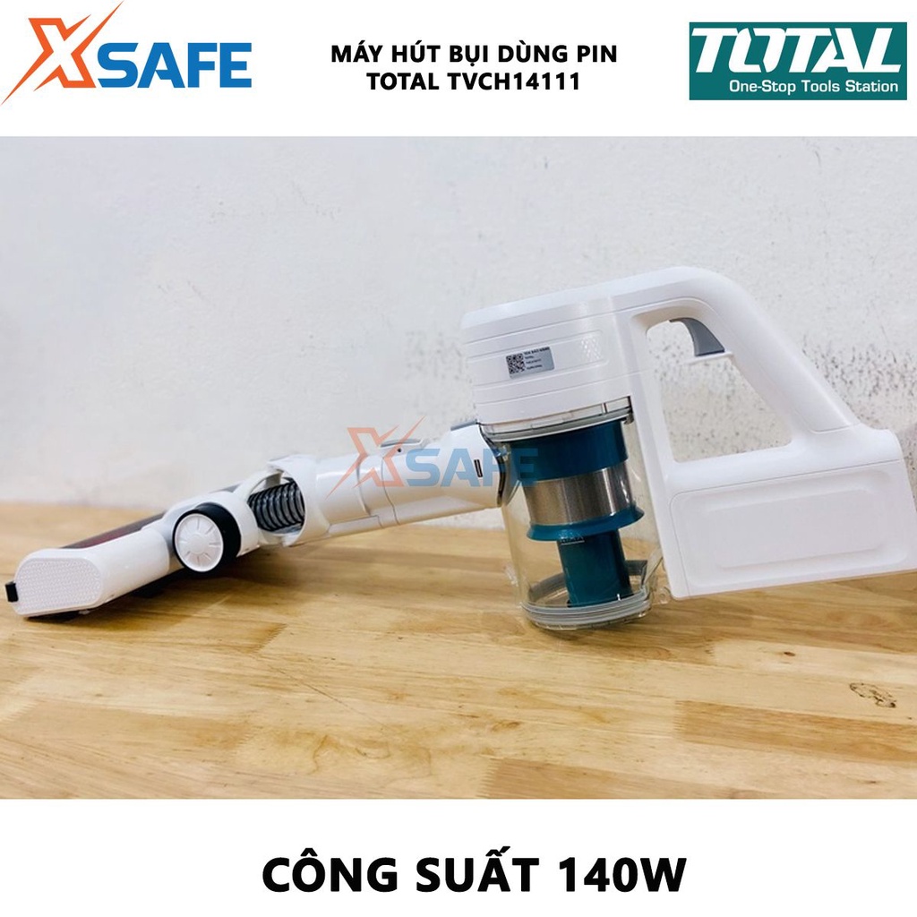 Máy hút bụi dùng pin TOTAL TVCH14111 22.2V, công suất 140W, kèm 1 ống kim loại, sạc và móc nhựa, vòi phun, bàn chải sofa