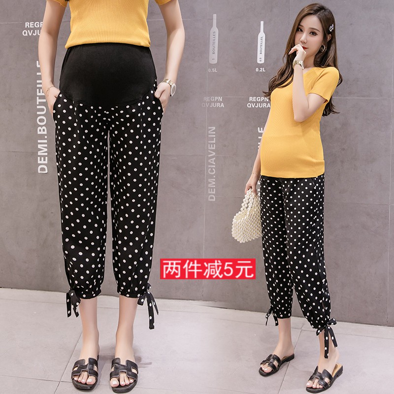 A327 Quần bầu thắt nơ bo gấu chất vải Polyester cho mẹ bầu thoải mái