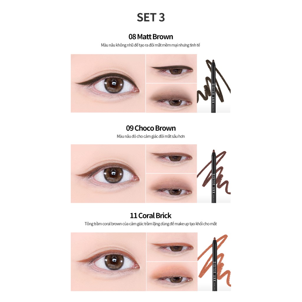 SISTERANN Double Effect Waterproof Eye Pencil 1+1+1 set 1.5g | BigBuy360 - bigbuy360.vn