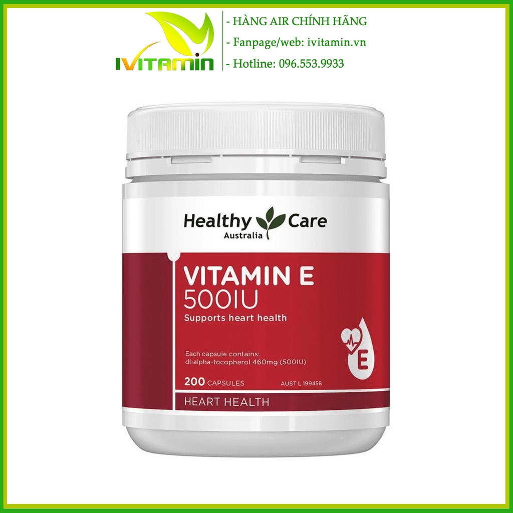 Vitamin E 500 IU Healthy Care Úc 200 viên 200 ngày uống (Đủ tem Chemist) | Thế Giới Skin Care