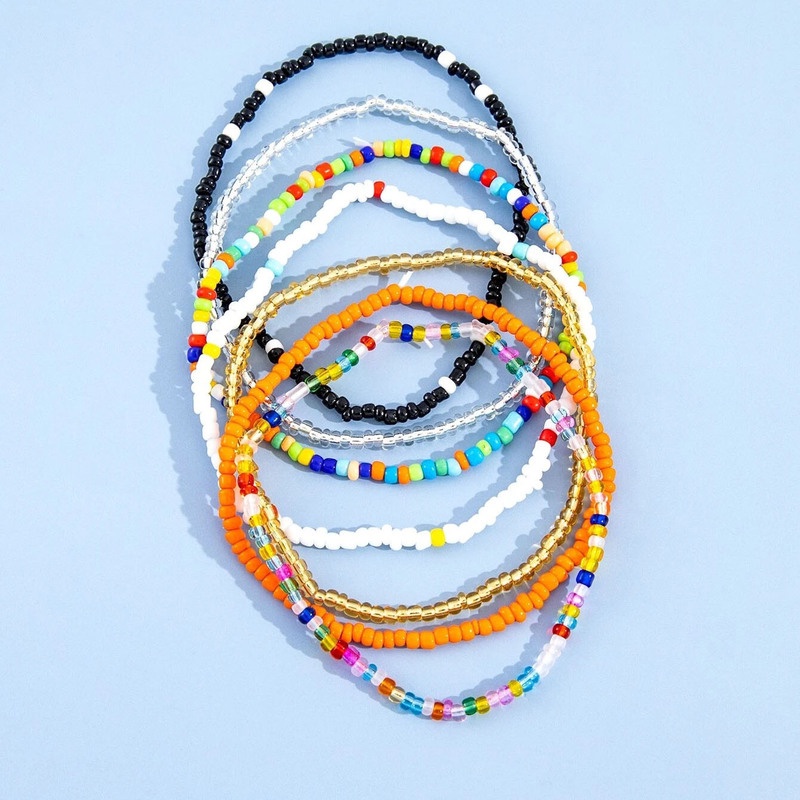 Set 7 Lắc Chân Đính Hạt Nhựa Màu Cầu Vồng Phong Cách Bohemian Thời Trang Cho Nữ