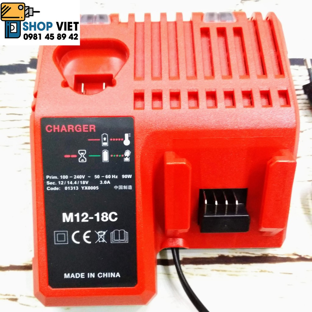 SV Sạc pin thay thế cho Milwaukee M12-18FC 12V-14,4V-18V/ 3A, điện vào 220V