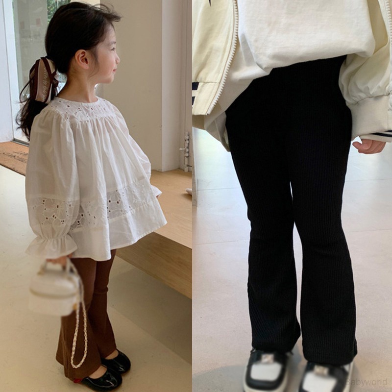 Quần Legging Lưng Cao Ống Loe Màu Sắc Đơn Giản Phong Cách Hàn Quốc Cho Bé Gái