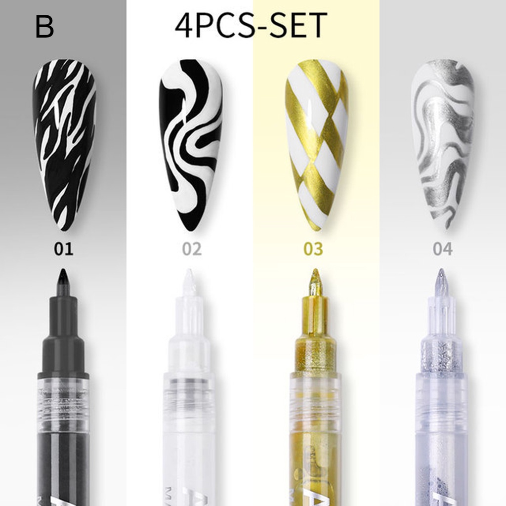 Set 4 Bút Vẽ Móng Nghệ Thuật 3D Màu Sắc Sống Động Thoải Mái Chống Thấm Nước Có Thể Tái Sử Dụng