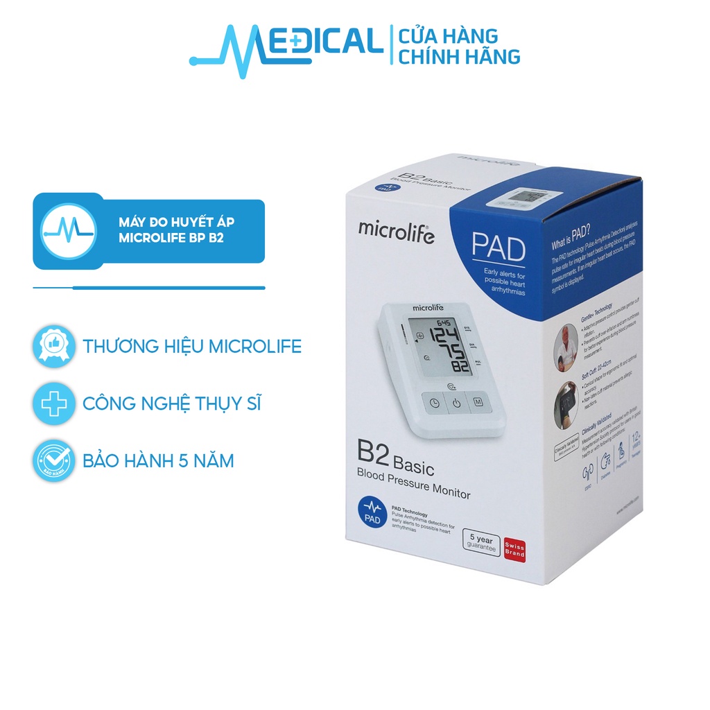 Máy đo huyết áp MICROLIFE BP B2 Basic thế hệ mới cho độ chính xác cao, dễ sử dụng - MEDICAL