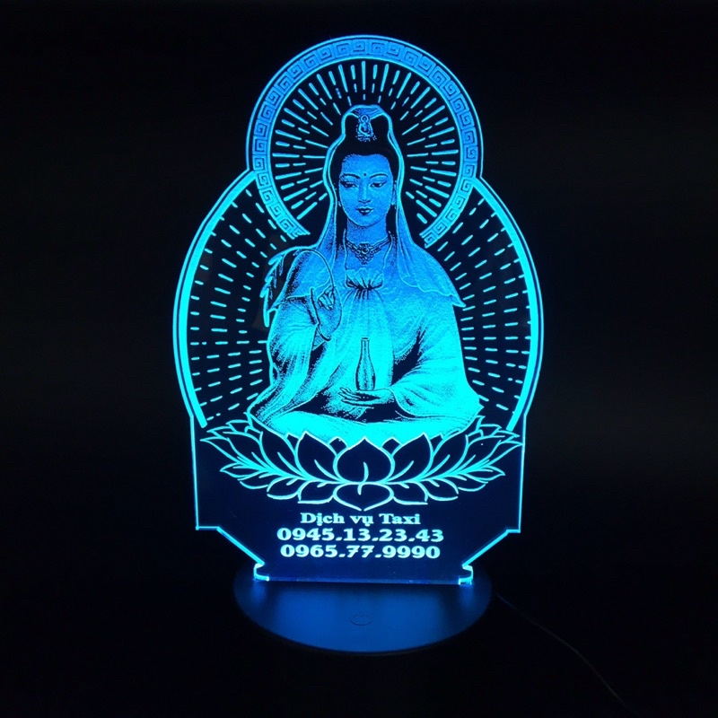 Đèn Led 3D hình Quan Thế Âm Bồ Tát khắc theo yêu cầu 16 Màu để bàn, trang trí xe, phòng