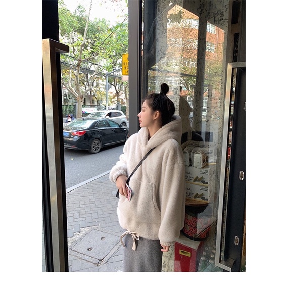 ANU500 - ÁO HOODIE LÔNG CỪU KÈM MŨ TÚI BỤNG NỮ | BigBuy360 - bigbuy360.vn