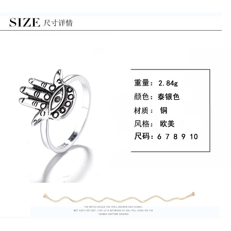 Nhẫn Hình Bàn Tay Hamsa May Mắn Phong Cách Ả Rập