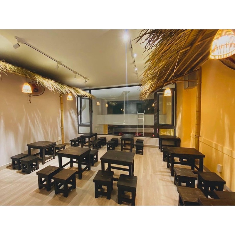 Bàn ghế gỗ thông cao cấp cho bếp hoặc phòng ăn phong cách vintage loại ngắn - Hàng gia công