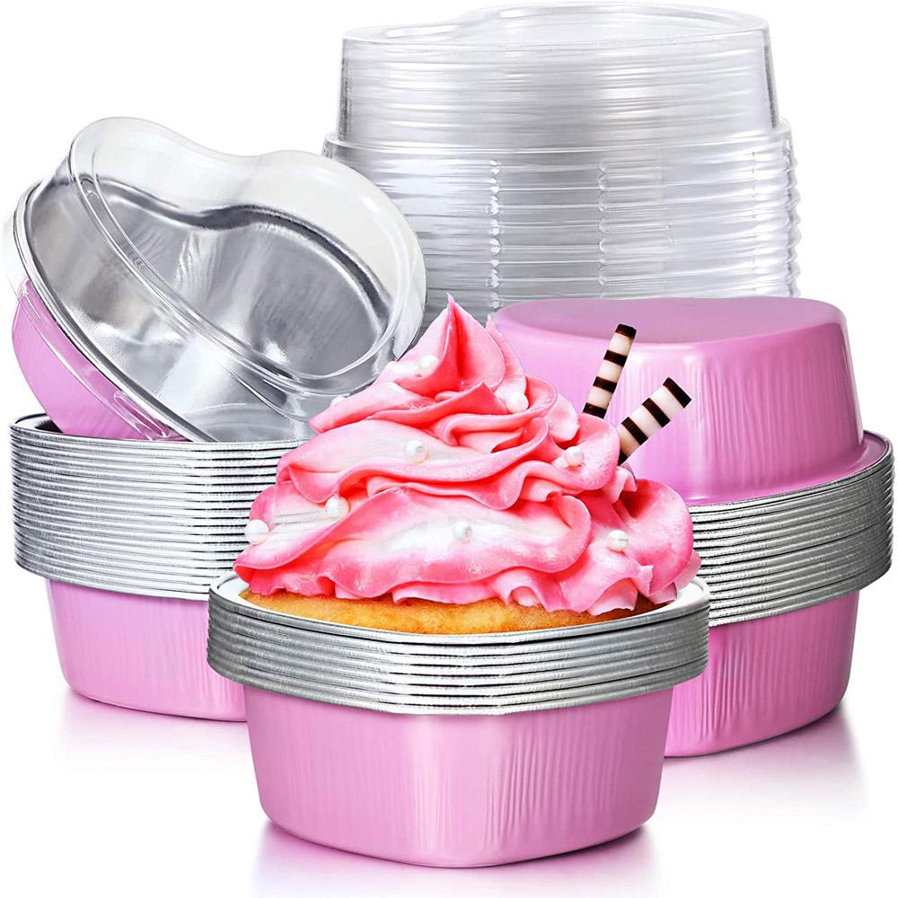 WONDER Cốc Giấy Nhôm Đựng Bánh Cupcake Hình Trái Tim Có Nắp Đậy