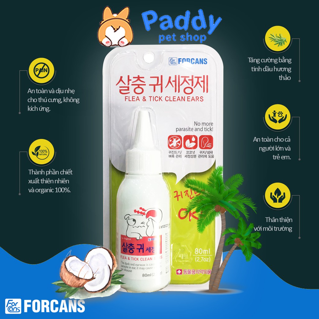 Tẩy Ve Rận Tai Forcans Flea &amp; Tick Clean Ears 80ml
