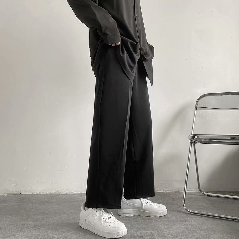 ♞AFF LIGA♞ Quần ống rộng màu trơn phong cách Hàn Quốc thời trang mùa thu cho nam