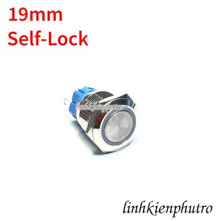 Nút nhấn trơn self-lock 19mm 5 chân - vòng đèn 12v