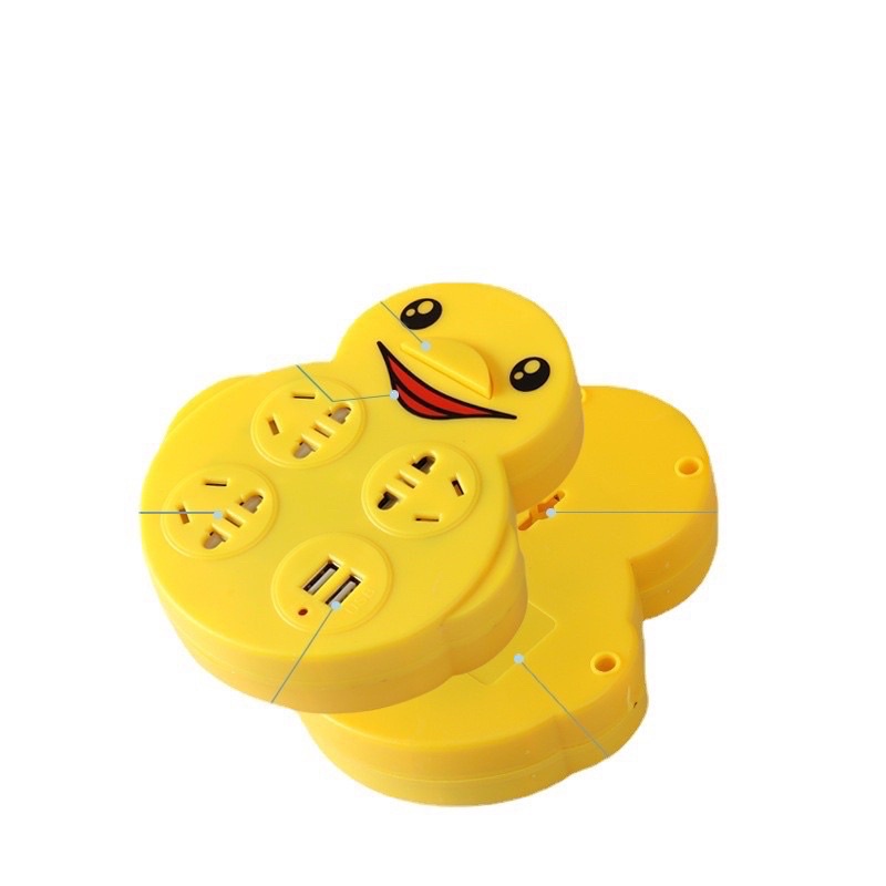 Ổ cắm điện hình vịt vàng siêu cute, Ổ điện đa năng 3 ổ cắm và 2 cổng sạc usb tiện dụng