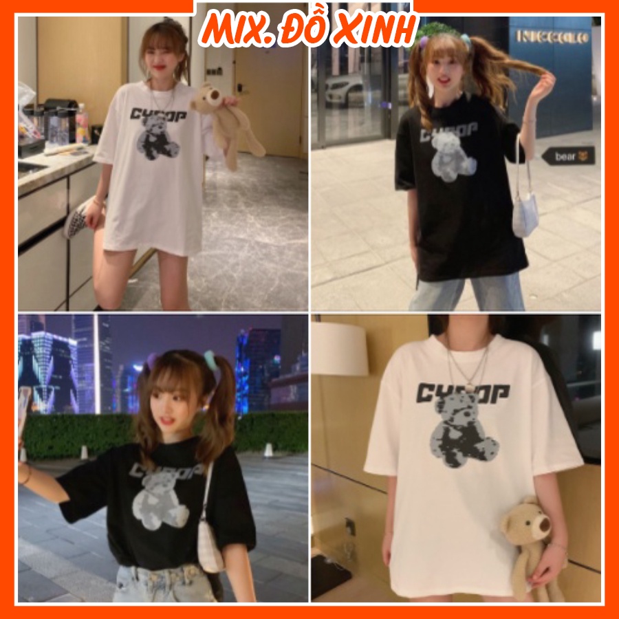 Áo thun nam nữ form rộng tay lỡ áo phông unisex Thu Hà chất liệu thoáng mát, in hình Gấu chữ CYOOP