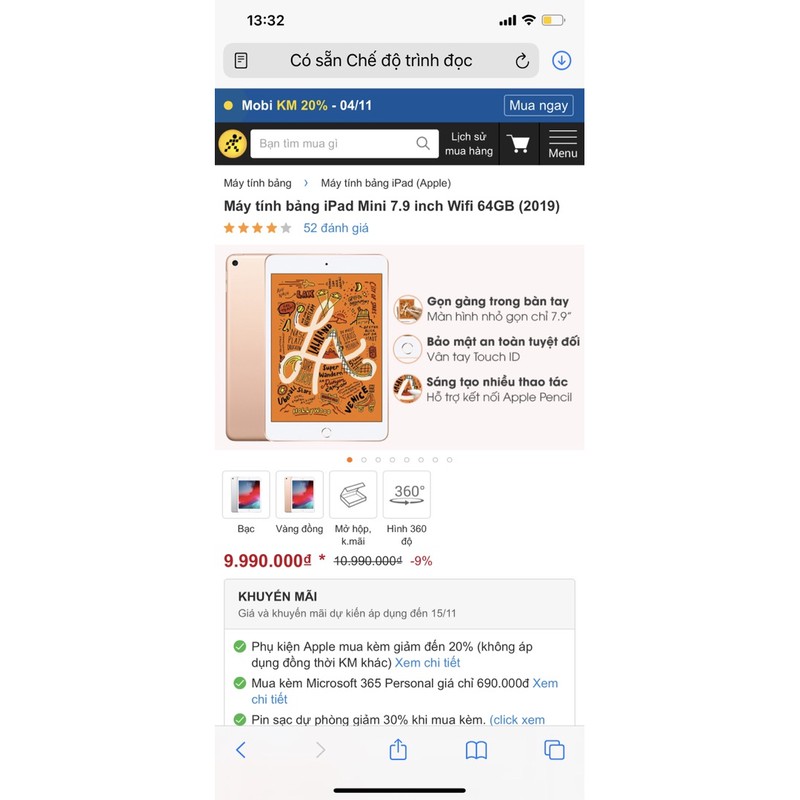 BÁN GẤP!!! Ipad mini 5 wifi 64GB 2019 giá mềm 7.990.000đ | BigBuy360 - bigbuy360.vn