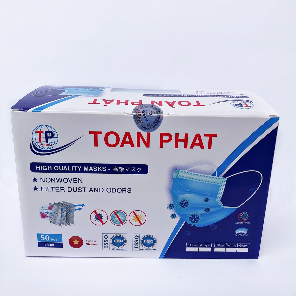 Khẩu trang y tế 4 lớp hộp 50 chiếc Toàn Phát, khẩu trang y tế kháng khuẩn,lọc bụi