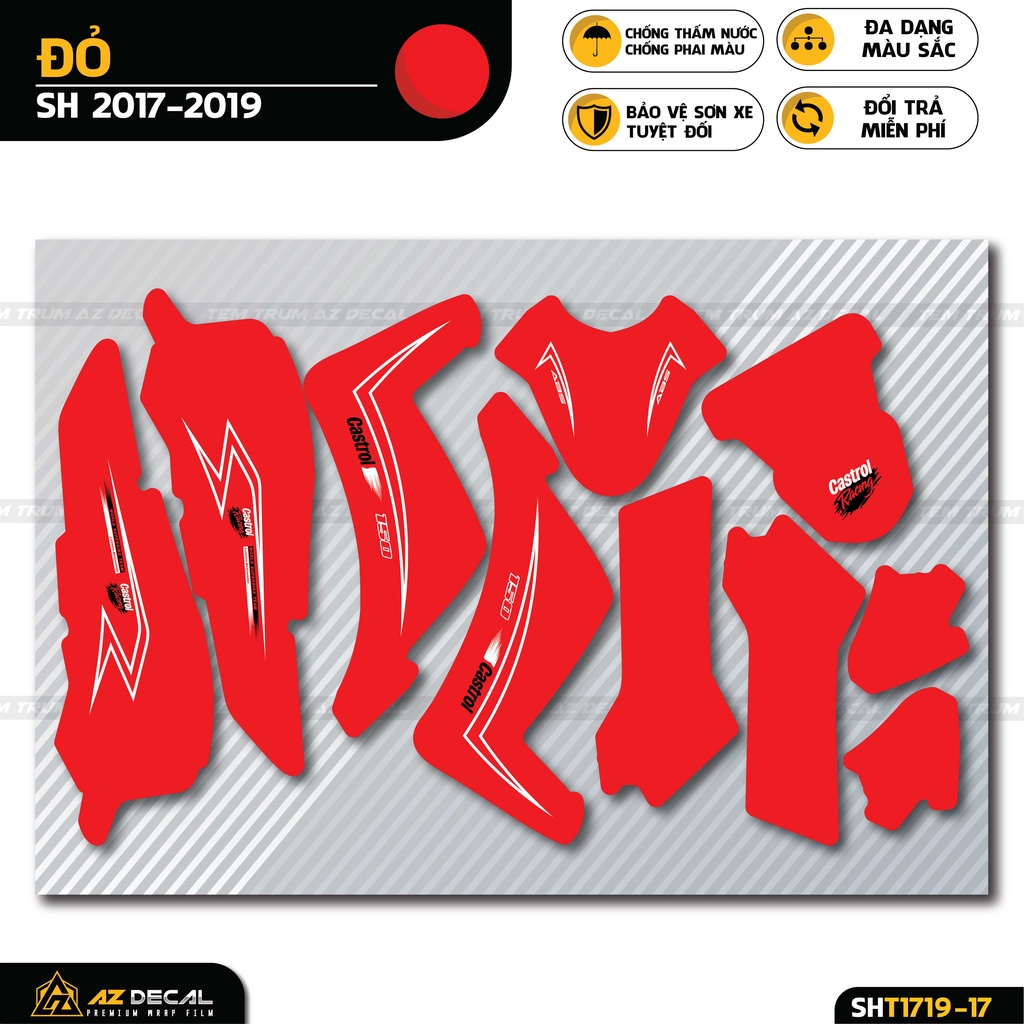 Tem Trùm SH Phong Cách Castrol Racing | SHT-17 | Decal Dán Xe SH 2017 - 2019 - 2020 - 2021 - 2022 Chống Nước, Bền Màu
