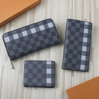 Ví Lv cầm tay, kéo khoá, gập, ví ngắn bỏ túi caro xanh sọc trắng - ảnh chụp tại xưởng