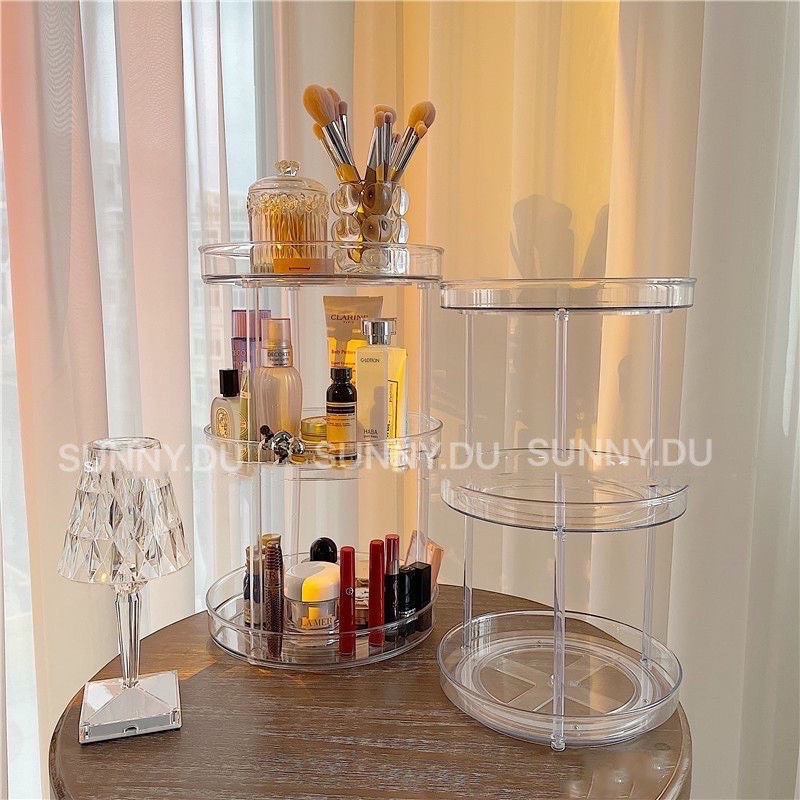 KỆ XOAY SUNNY DU TRÒN ĐỰNG MỸ PHẨM ĐA NĂNG TRONG SUỐT MÀU TRẮNG 2 TẦNG , 3 TẦNG PHONG CÁCH VINTAGE HÀN QUỐC