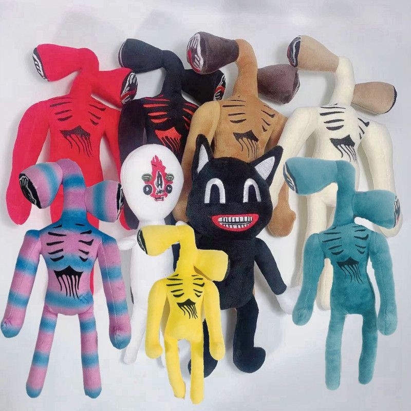 Siren Head Plush Toy Black Cat Dog Plush Toy Big Mouth Crooked Neck Horror Character Stuffed Doll Kids Gift