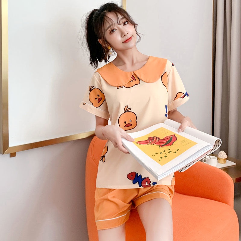 Voan Đồ Ngủ Nữ Mùa Hè Phù Hợp Với Sinh Viên Hàn Quốc Hình Hoạt Hình Dễ Thương Tay Ngắn Mỏng Lỏng Lẻo Có Thể Mặc Nhà