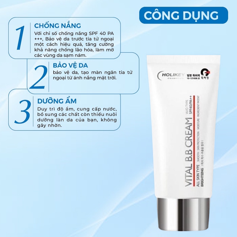 Kem Nền Trang Điểm - Kem Trang Điểm Chống Nắng Holikey Vital Bb Cream Hàn Quốc Spf /40 Pa 50ml