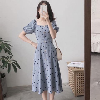 Váy xanh chấm bi siêu xinh có ảnh thật hàng về nha