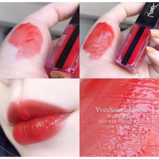 Son YSL Water Stain màu 618 đỏ cam siêu sáng da, chất son mềm mướt căng mọng
