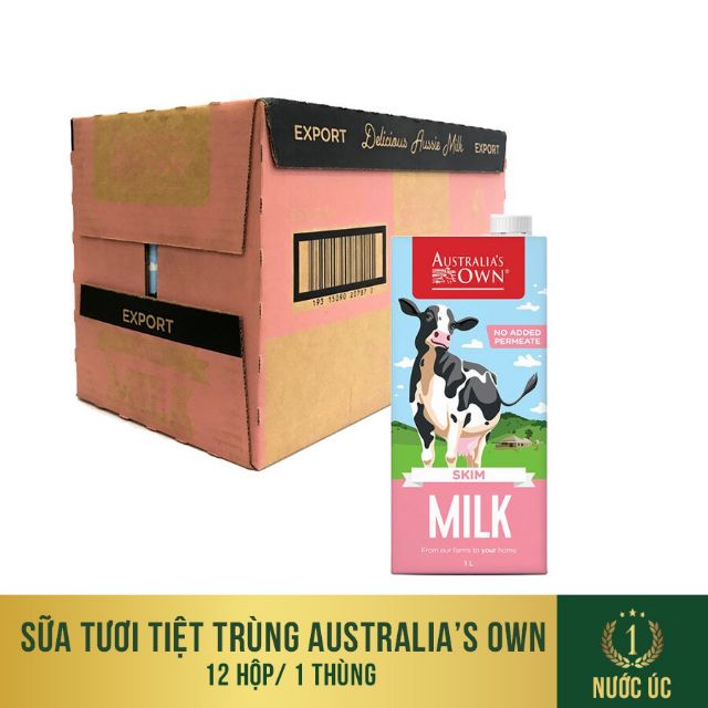 Sữa tươi tiệt trùng tách béo Australia's Own 1L - Thùng (T9/2021)