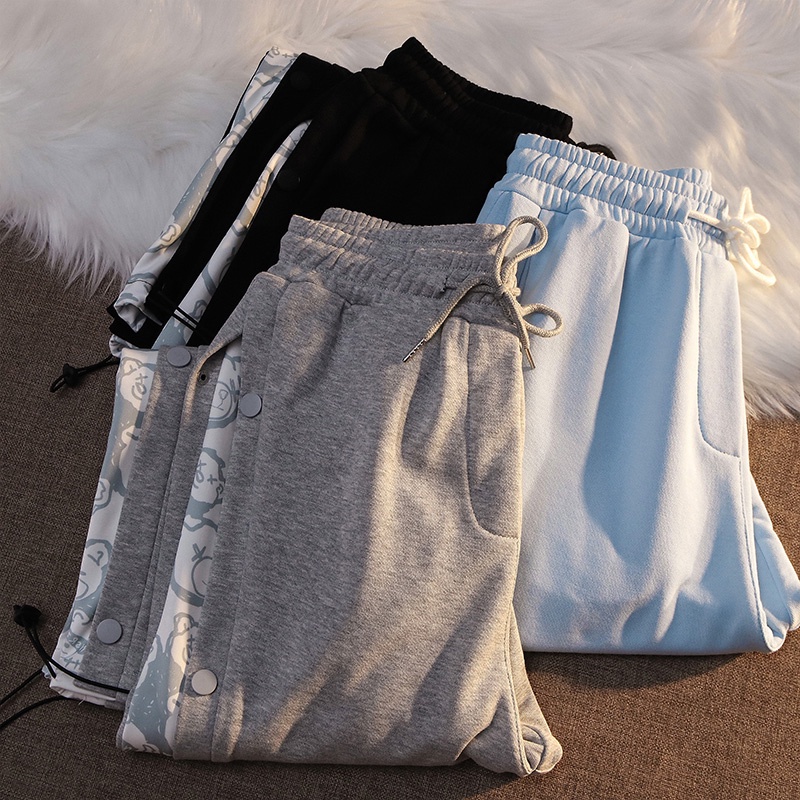 Quần dài IELGY dáng rộng thiết kế mỏng họa tiết gấu phong cách Hàn Quốc