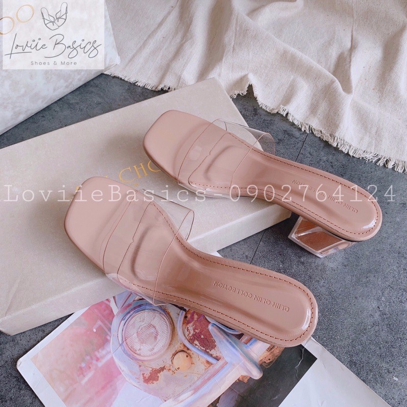 LOVIIE BASICS - GUỐC NỮ DÉP CAO GÓT ĐẾ VUÔNG 5CM - DÉP CAO GÓT 5P - GUỐC QUAI TRONG MICA ĐẾ VUÔNG - DÉP GUỐC NỮ D200844