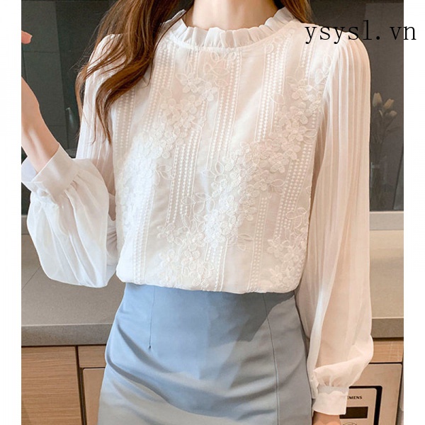 Áo Sơ Mi Vải Voan Màu Trắng Phong Cách Phương Tây Thời Trang Mùa Xuân Mới