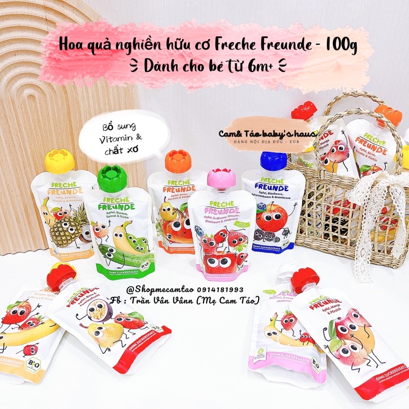 Túi hoa quả nghiền hữu cơ Freche Freunde Đức dành cho bé ăn dặm - 100g